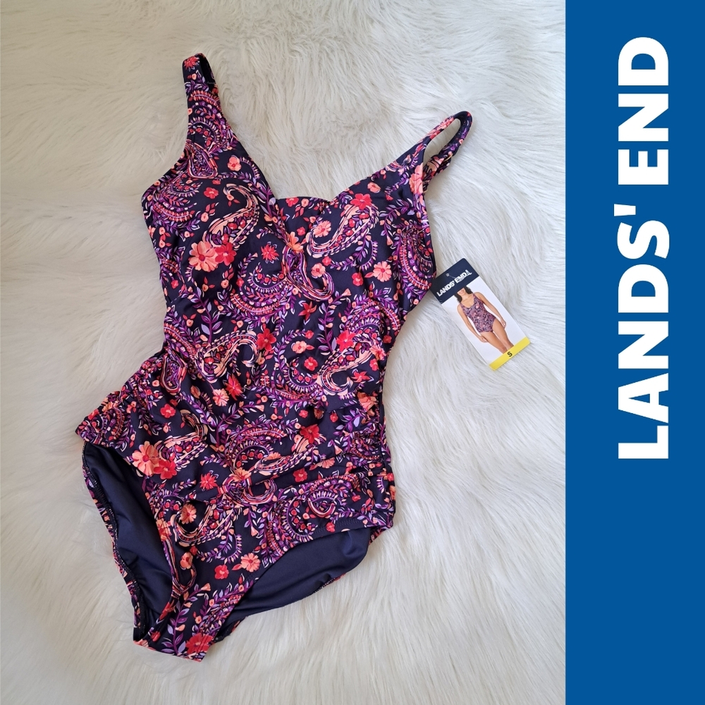 Lands End navy floral swimsuit